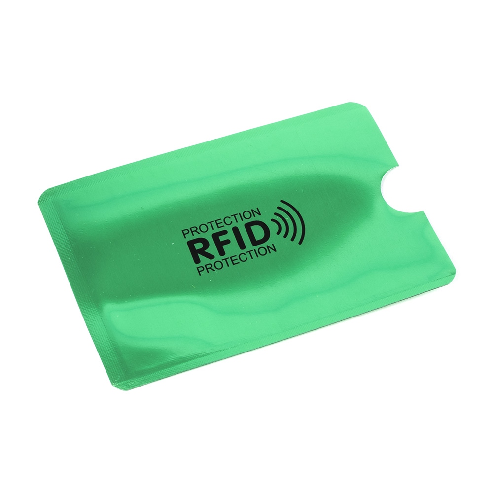 Grünes Sicherheitsetui für die kontaktlose Karte, das das RFID und NFC Signal blockiert
