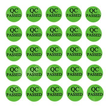 QC PASSED PVC Rundhaftetikette - grün