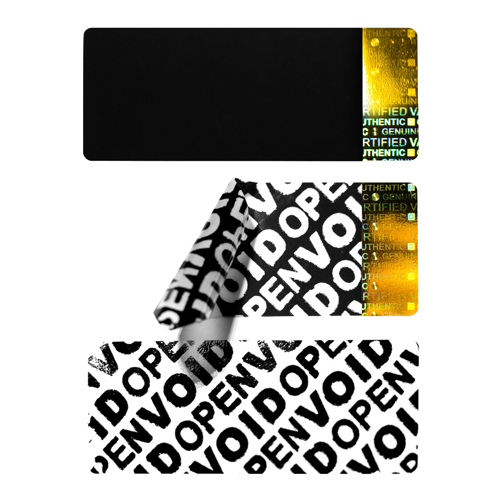 Lizenz(serien)kennzeichen VOID schwarz mit einem goldenen Hologramm 50x20mm