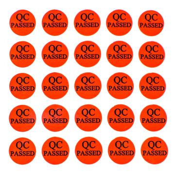 QC PASSED PVC Rundhaftetikette - rot