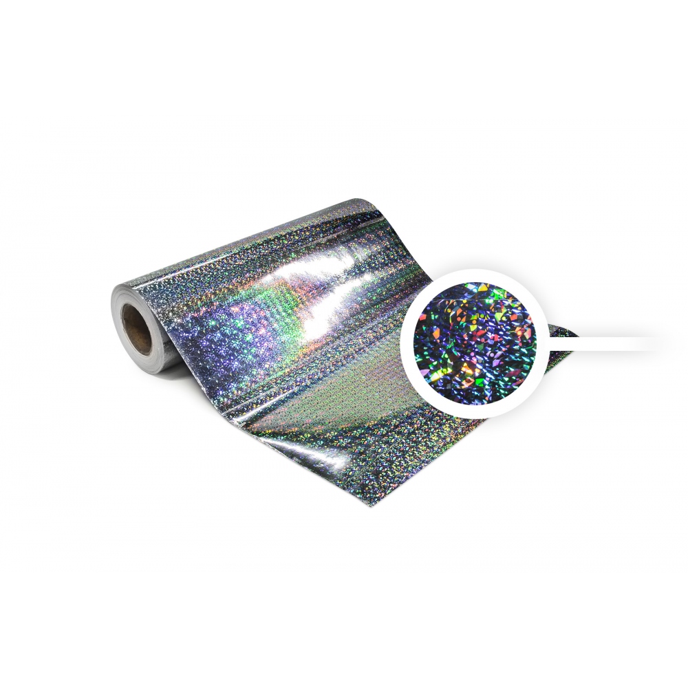 Universale selbstklebende Hologrammfolie – meterweise MOTIV 9 Scherben und Ringe - silbern