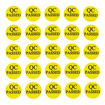 QC PASSED PVC Rundhaftetikette - gelb